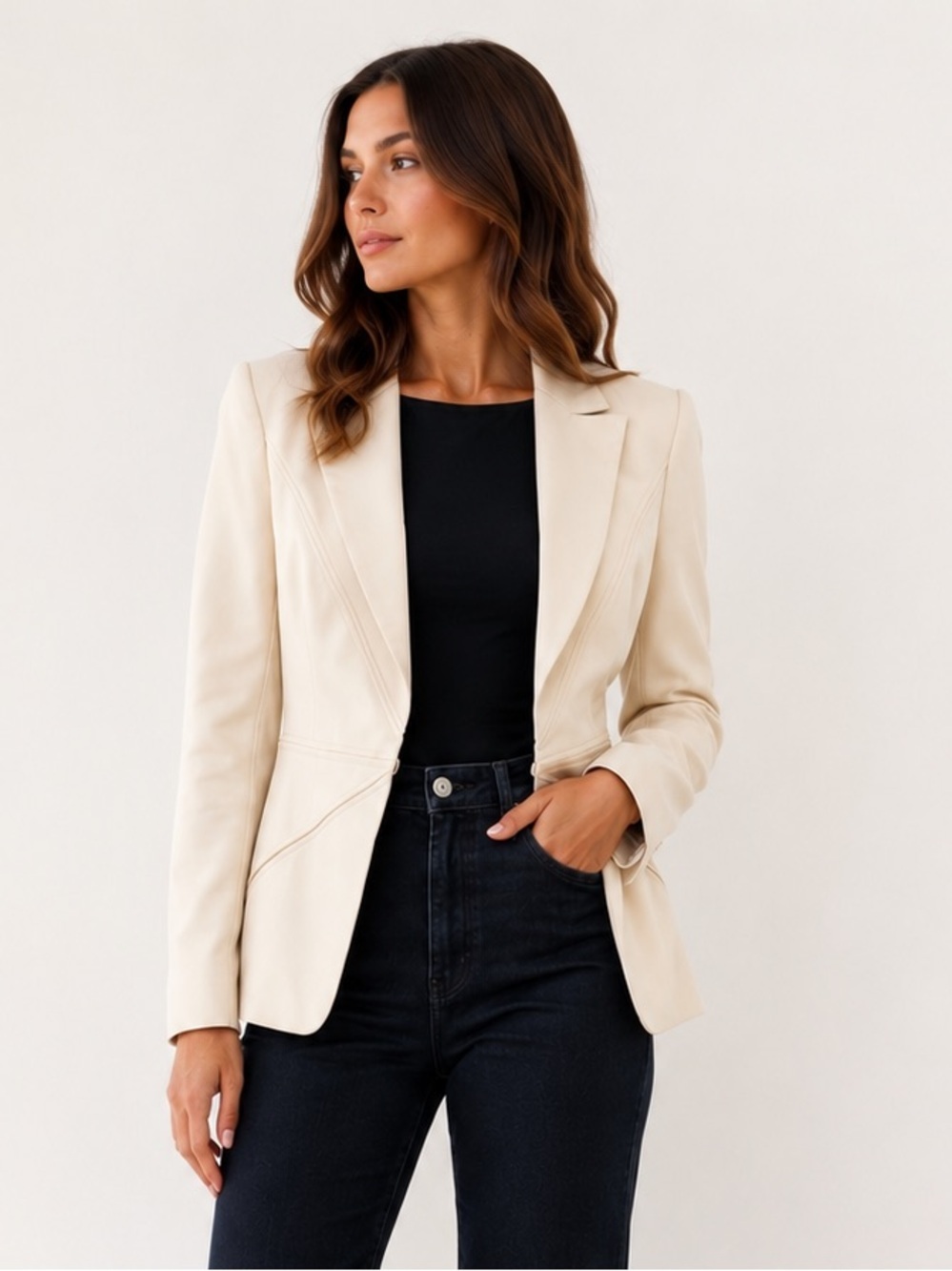 Escada Cream Virgin Wool Sculpted Blazer Size 4